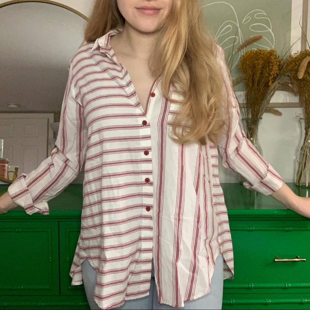 Topshop Open Back Button Down Striped Top - image 5